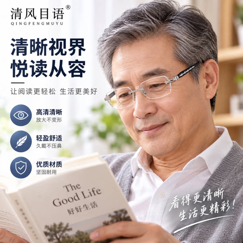 女士老花镜男高清舒适老人防蓝光眼镜阅读看手机老花眼镜轻盈无框