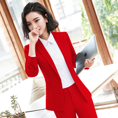 高端红色长袖西装套装职业西服秋