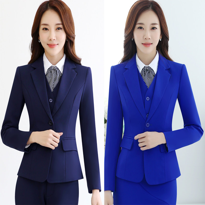 蓝色西服美容师酒店工作服新款西装外套时尚正装马甲职业女裤套装,女装/女士精品,职业女裤套装,淘宝优惠券,粉丝福利购,淘宝优惠卷