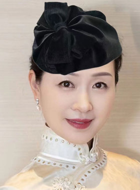 黑色丝绒小帽子发箍蝴蝶结发饰发卡头饰女高颅顶网红头箍秋冬饰品