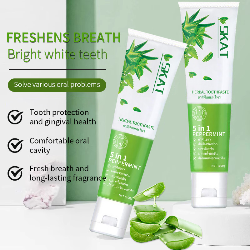 SKAT芦荟牙膏Herbal Toothpaste 5-in-1 Peppermint Aloe Vera