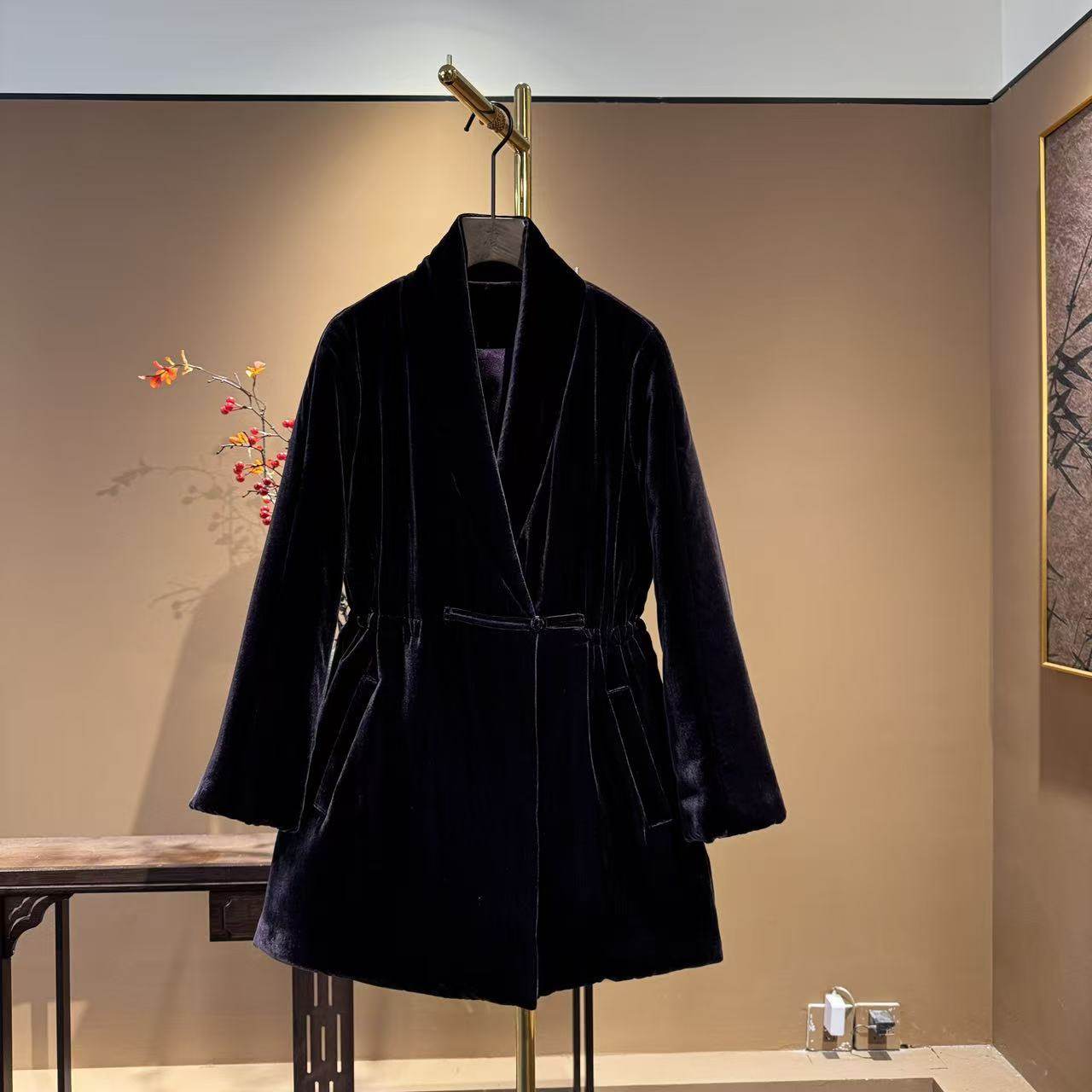 黑色轻国风棉服外套女冬季新中式