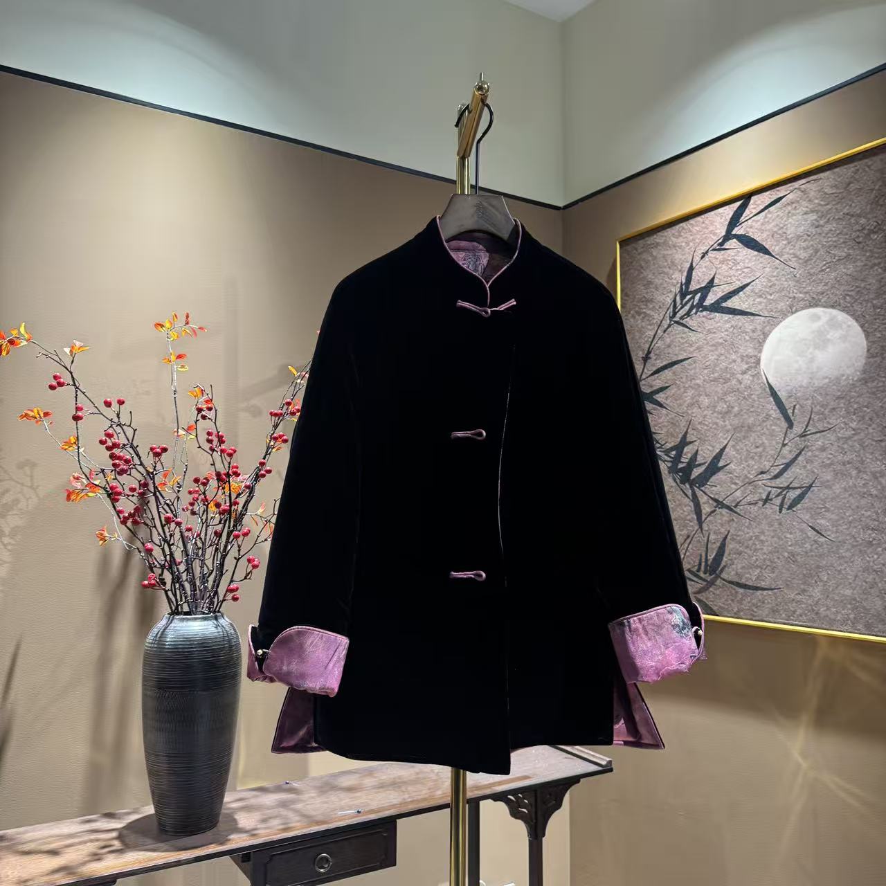 胭脂粉新中式两面穿棉服女冬棉衣