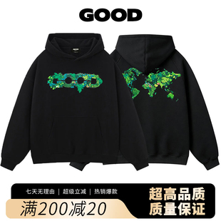 【官方】GOOD BRAND立体绿植地图轻奢LOGO连帽卫衣男帽衫上衣