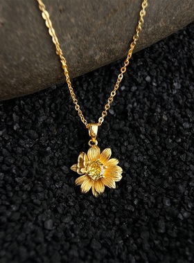 【旧时光】镀18K真金向日葵花朵蝴蝶锆石锁骨链轻奢高级感项链