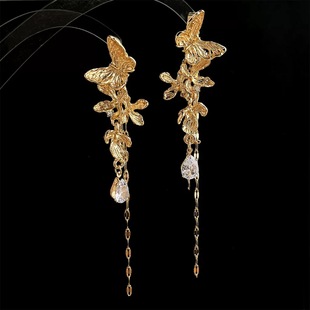 【月蝶】中古风蝴蝶锆石长款流苏耳环夸张复古轻奢高级感耳饰新款