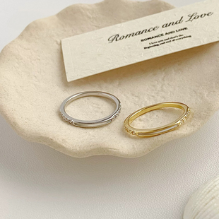 高级感素圈锆石戒指女简约百搭小众轻奢可闭口戒指叠戴食指戒指环