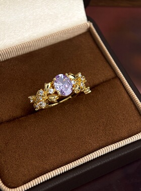 紫荆花~vintage中古风锆石重工花朵食指戒法式复古宫廷风戒指手饰