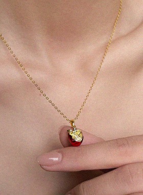 【平平安安】原创珐琅滴釉红苹果锆石锁骨链小众设计甜酷风项链女