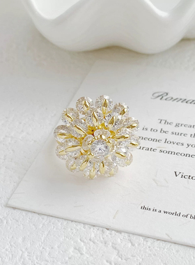 欧美风潮流满镶白锆石戒指女轻奢大气花朵重工时尚开口指环手饰