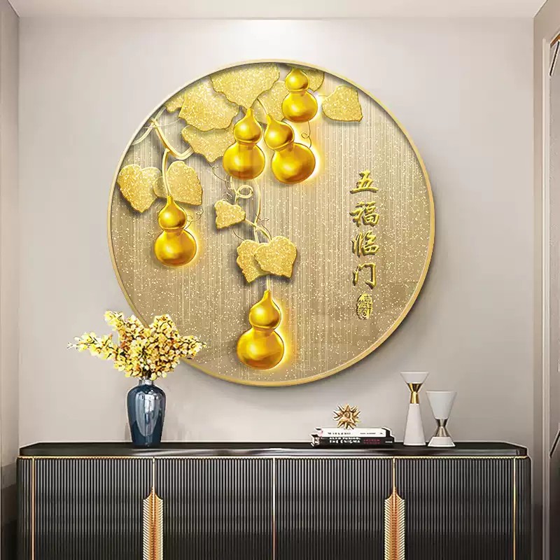 玄关LED福禄圆形装饰画灯画壁画葫芦五福临门挂画入户过道走廊
