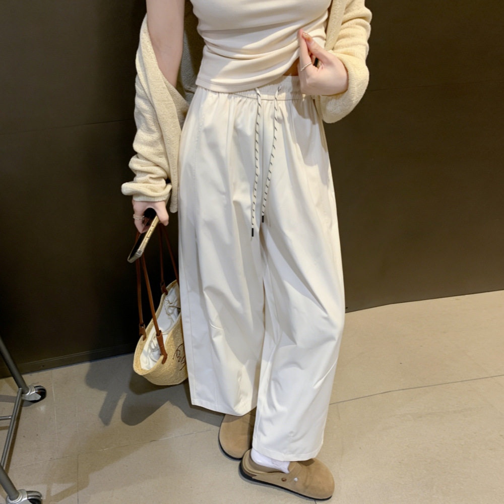 速干小个子白色阔腿裤女春秋季薄款显瘦百搭宽松九分直筒休闲裤子