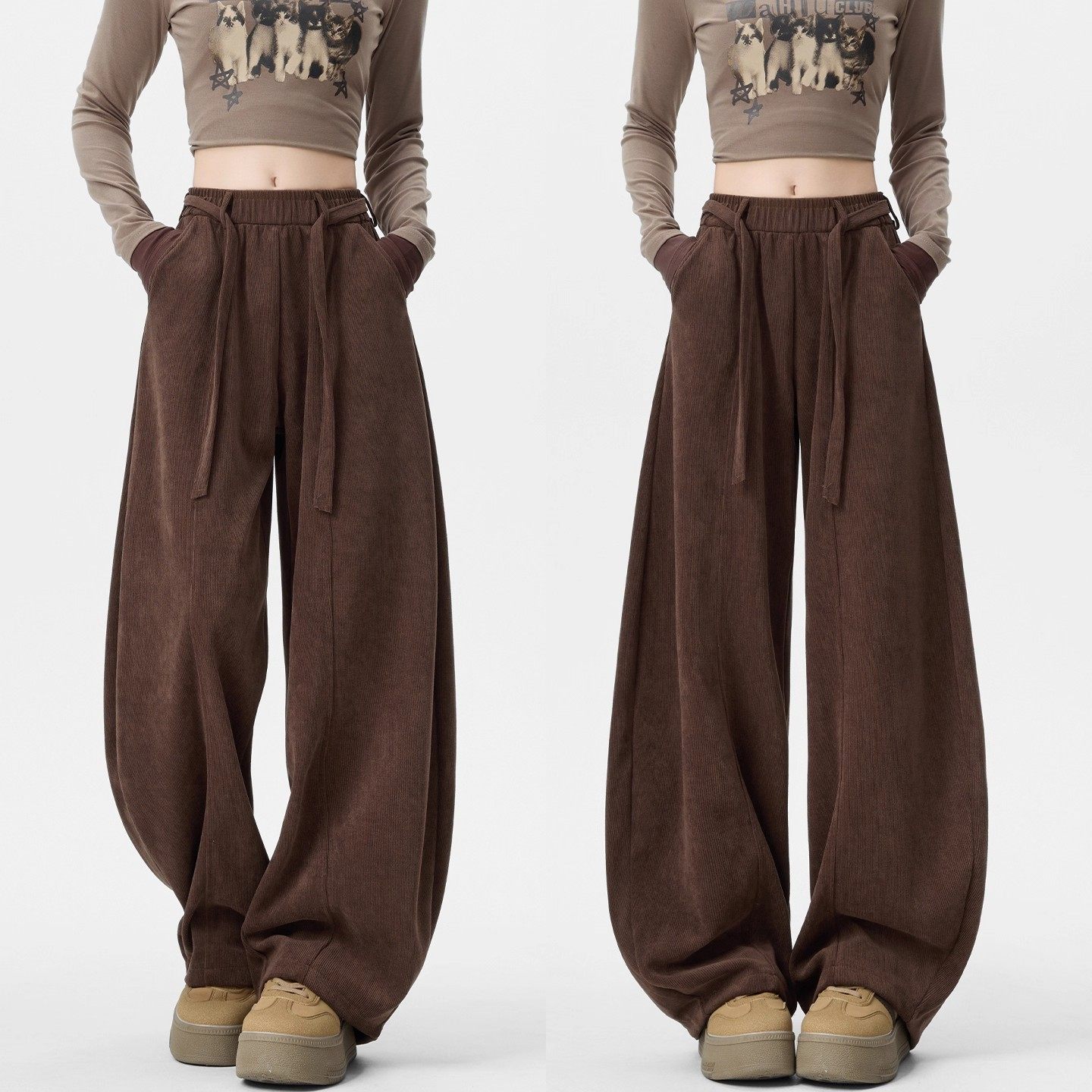 美式抽绳弯刀裤女秋季2025新款高腰窄版小个子阔腿裤宽松休闲卫裤