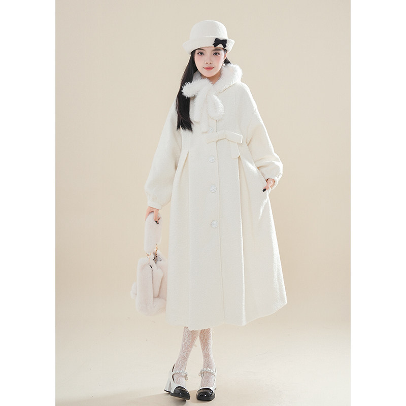 2025年秋冬洛丽塔大衣白色毛领蝴蝶结 软妹 Lolita 保暖毛绒外套