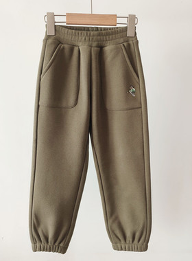 秋冬款男童加绒休闲运动裤加厚时尚洋气军绿色裤子TTTM224T08B