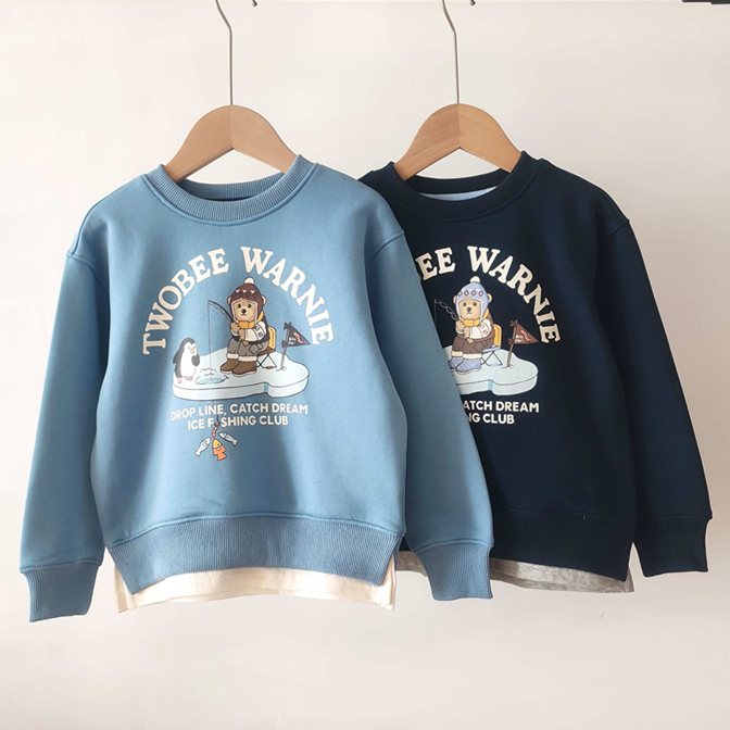 24卡通小熊童装秋冬新款男童经典假两件加绒卫衣圆领TTMA248T91I