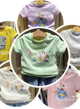 夏装新款男女童短袖上衣纯棉T恤卡通上衣半袖PCRAB6412N