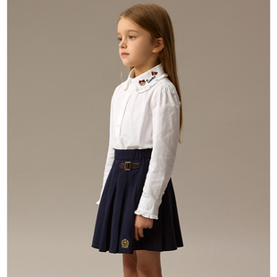 2025秋季新款女童荷叶边娃娃领长袖衬衫中大童百搭TKYA258C46R