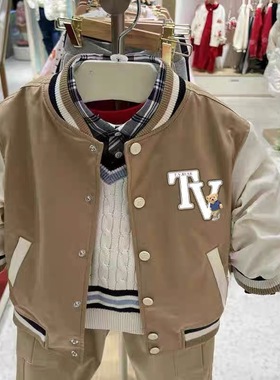 2024卡通小熊春秋新款男童撞色休闲棒球服外套JJ241201K