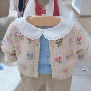 2025秋冬甜美女童圆领刺绣花朵针织开衫 春秋外套上衣T0CK254T64K