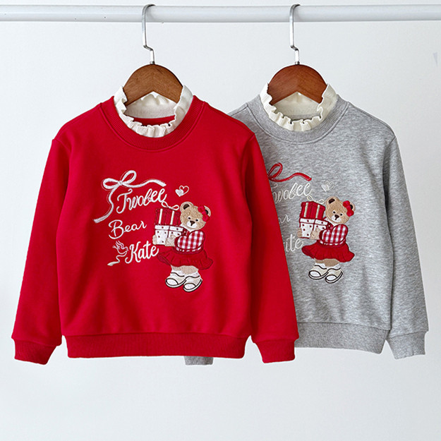 2026春季新款女童花边领套头卫衣毛圈长袖卡通小熊TTMW261153K,童装/婴儿装/亲子装,卫衣/绒衫,淘宝优惠券,粉丝福利购,淘宝优惠卷