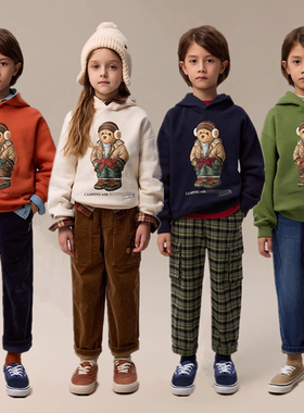 2024秋冬小熊男女童经典加绒连帽卫衣休闲TKMW248T82H MW258978H