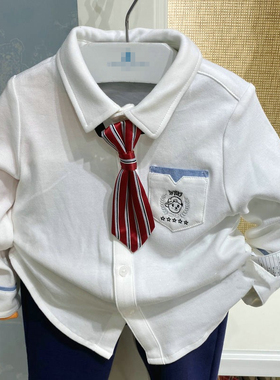 春秋季小熊男童婴童休闲领带长袖衬衣纯色百搭衬衫T0YA213801D SR