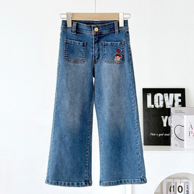 2025春秋冬新款女童宽松牛仔裤中大童小熊阔腿休闲裤TTTJ251151A