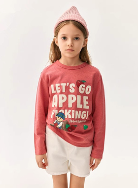 2025春夏季新款小熊童装女童休闲圆领宽松印花长袖T恤TKLA247748N