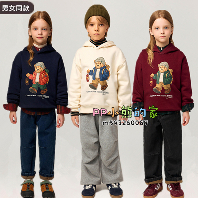 2025秋冬新款男女童加绒休闲连帽卫衣中大童三色上衣TKMW258978H