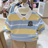 2025春季 百搭上衣TKHA251201B T恤条纹时尚 小熊男童翻领POLO衫 长袖