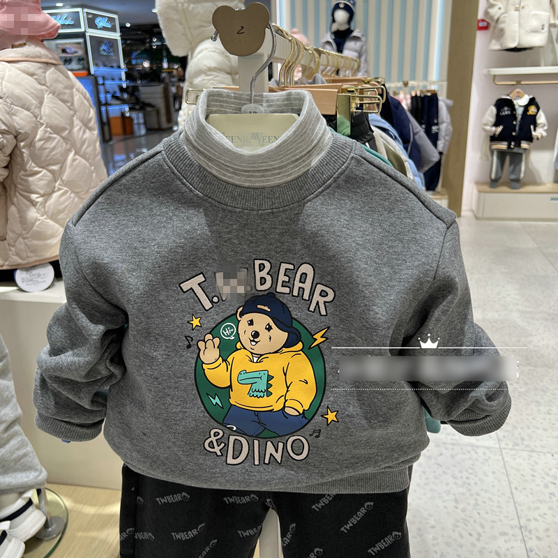 小熊童装冬季男童假两件加绒高领卫衣YH休闲两色TKMW224T06K