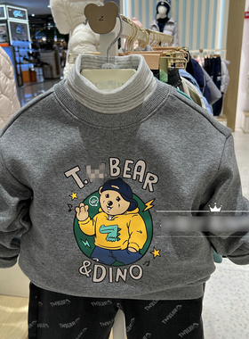 小熊童装冬季男童假两件加绒高领卫衣YH休闲两色TKMW224T06K