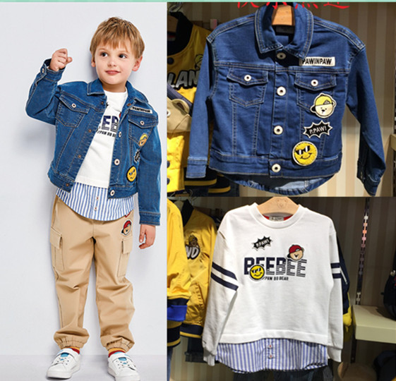春季男童休闲卫衣牛仔外套现货