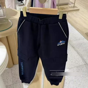 TKTM254T32B 中大童长裤 现货2025秋冬新款 男童休闲加绒保暖卫裤