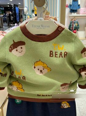 现货秋冬男童纯棉毛衣婴童绿色卡通小熊T0KW224901A KW224901A