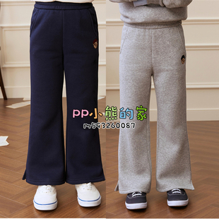TKTM258968I 中大童薄绒裤 现货25秋冬小熊童装 女童加绒阔腿喇叭裤