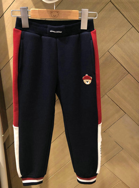 现货男童简约运动风撞色拼接束脚裤松紧腰l休闲长裤PCMT94T23M