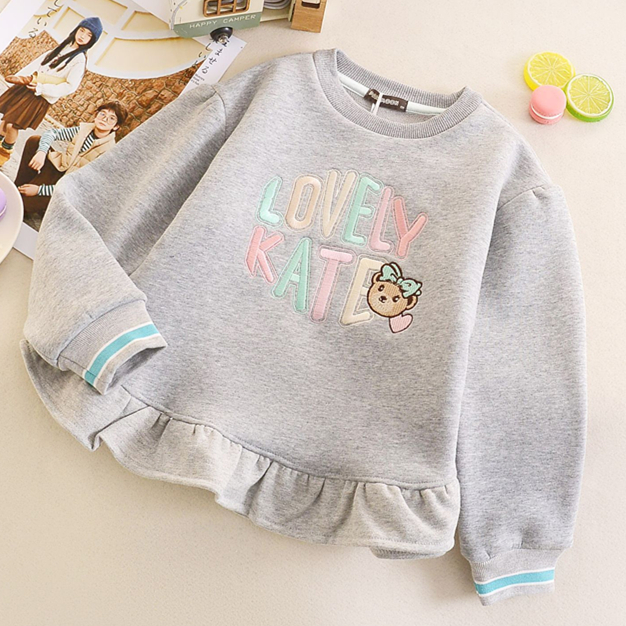 24秋冬女童加绒卡通小熊刺绣裙式卫衣中大童休闲圆领MN加厚卫衣