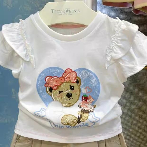 2025小熊夏季女童短袖T恤甜美印花纯棉柔软木耳肩花边TKRA202452A,童装/婴儿装/亲子装,T恤,淘宝优惠券,粉丝福利购,淘宝优惠卷