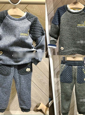 现货促销秋冬款男童加绒长袖卫衣PCMT84T12M休闲运动裤84T13M套装