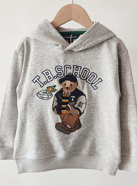 春秋款卡通小熊童装男童毛圈连帽卫衣灰色TTMW234902K