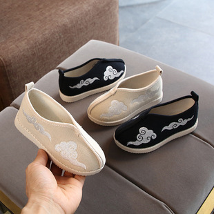 新款 儿童汉服鞋 刺绣花鞋 老北京帆布男童宝宝中国风表演出鞋 古装 子