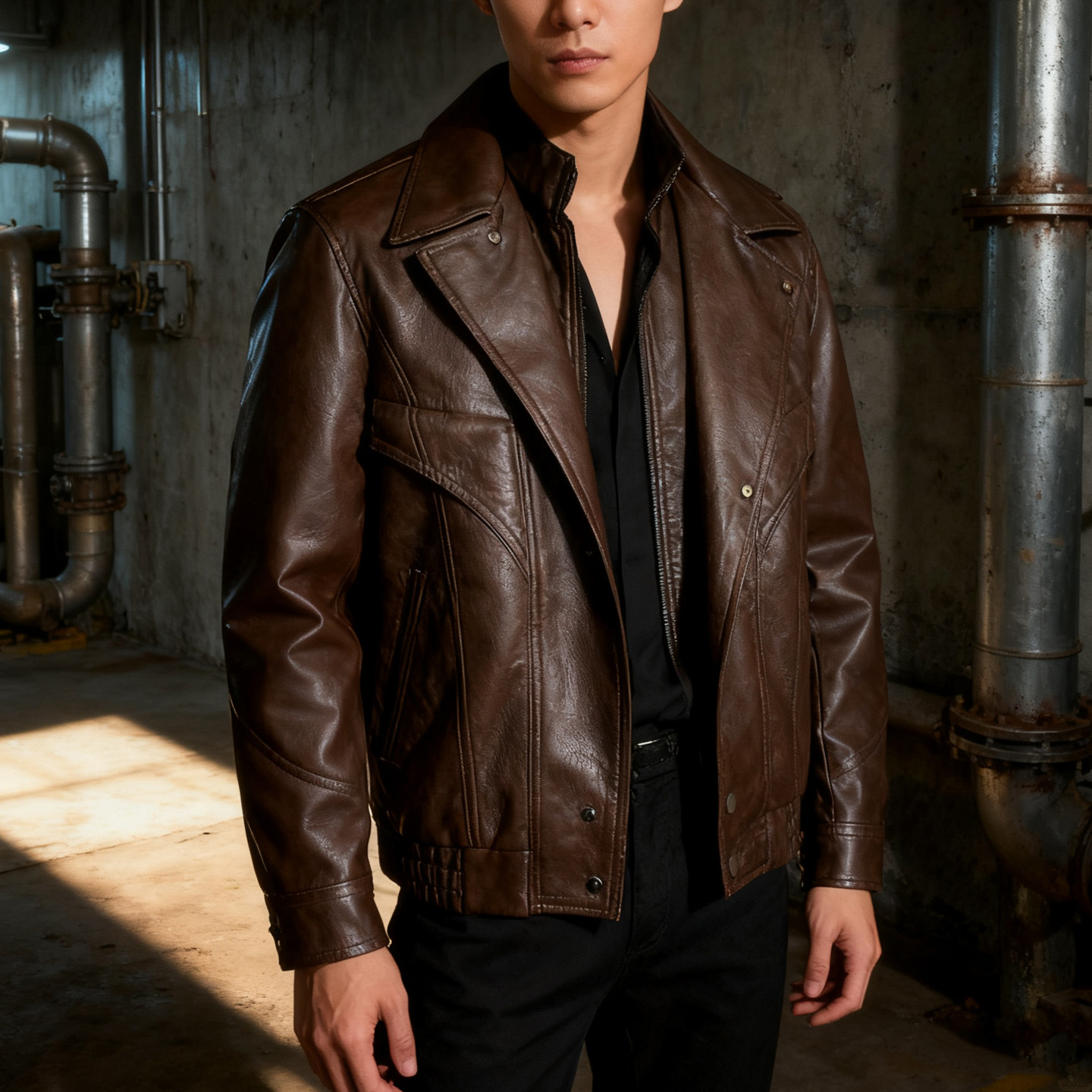 美式复古潮流痞帅假两件皮衣外套男秋冬新款机车服短款休闲皮夹克