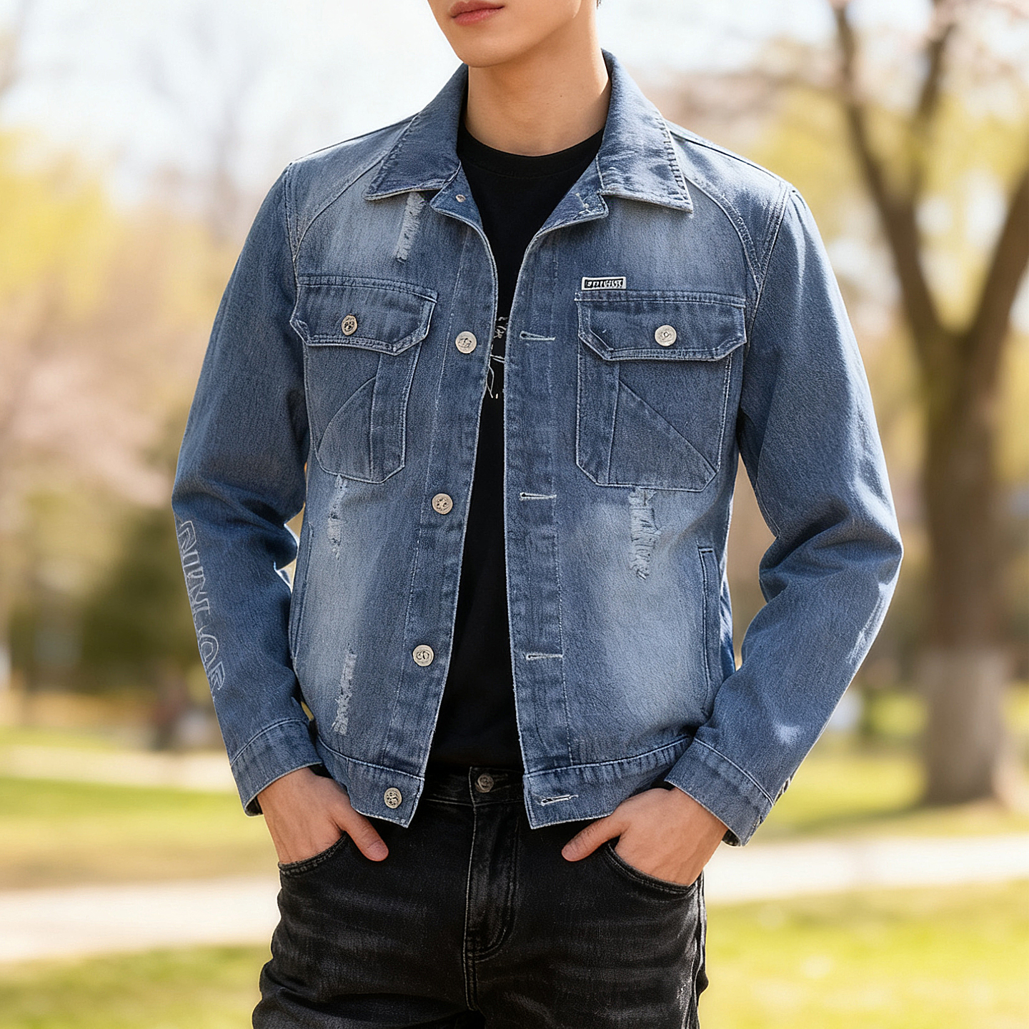 美式复古蓝牛仔外套男款春秋新款