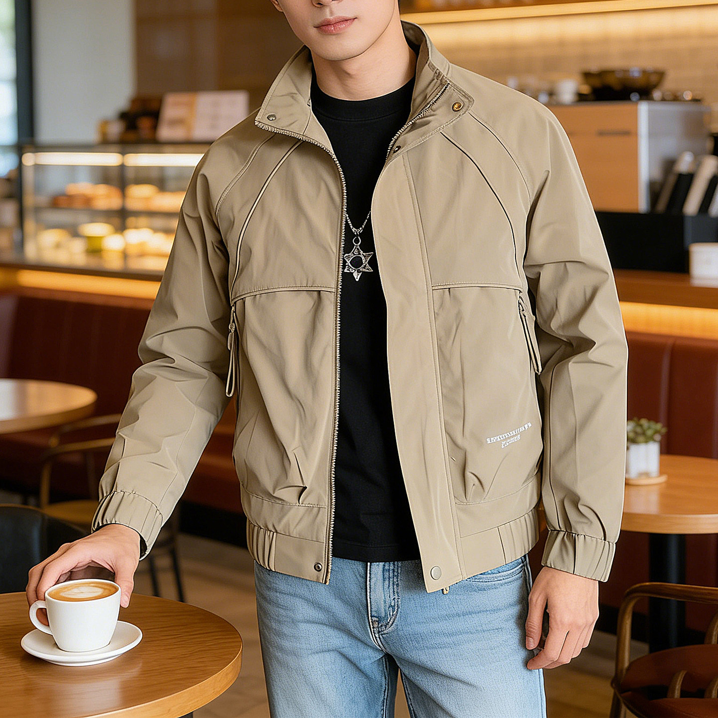 春季薄款修身型立领工装男士夹克修身休闲多口袋潮流短款男装外套