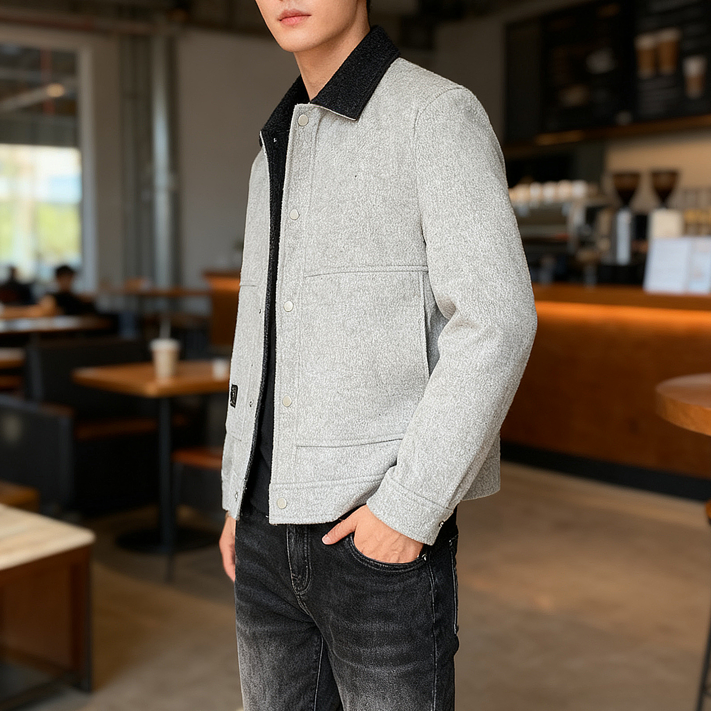2025高端短绒呢子外套男士冬季