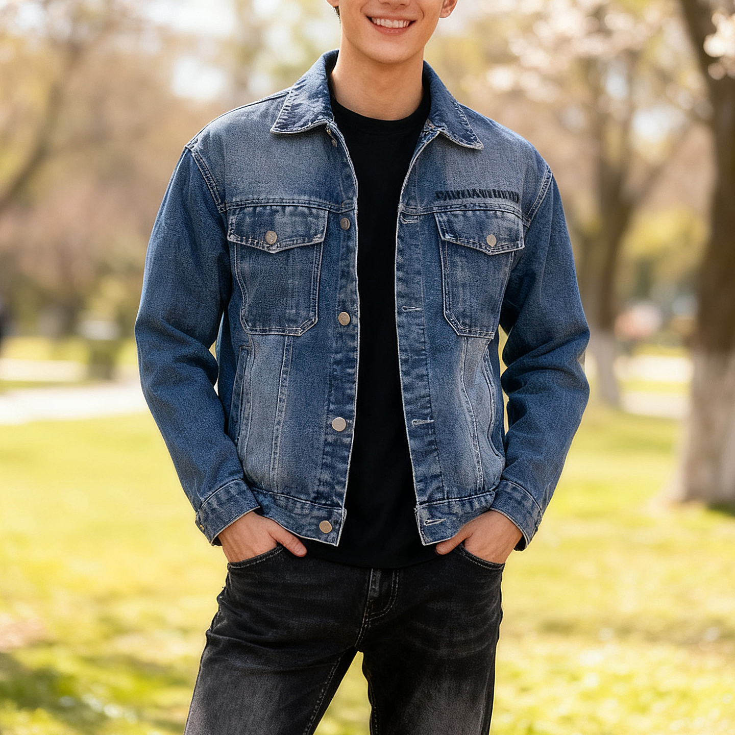 春秋新款复古做旧重磅牛仔外套男