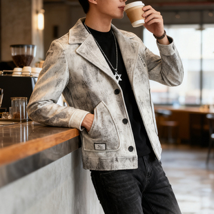 休闲潮流痞帅短款 加厚时尚 呢子大衣 毛呢男夹克外套冬季 25秋冬新款