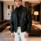 新款 翻领加绒潮流高级感PU皮25秋季 皮衣夹克男痞帅外套机车上衣